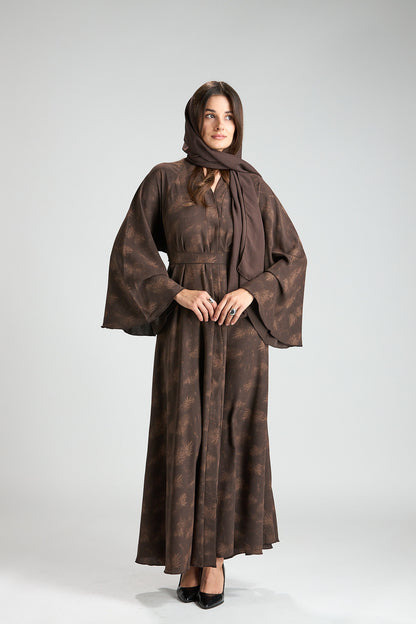 Serenity Brown Botanical Print Abaya with Sheila