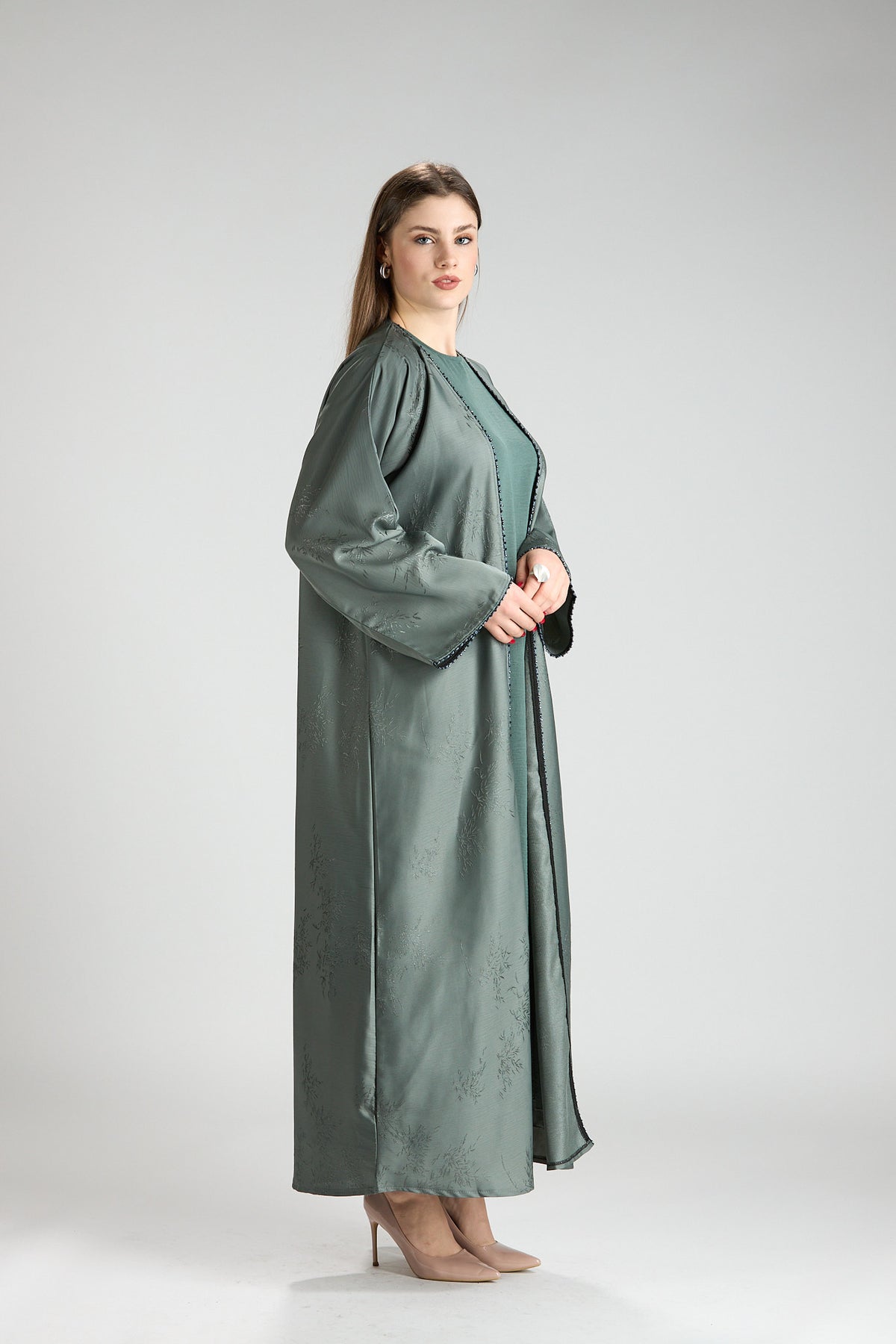 Sukoon Sage Green Abaya 3 Pieces