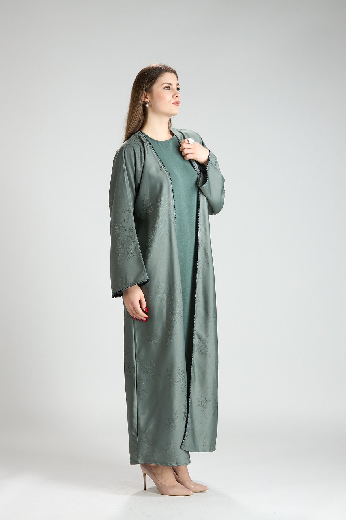Sukoon Sage Green Abaya 3 Pieces
