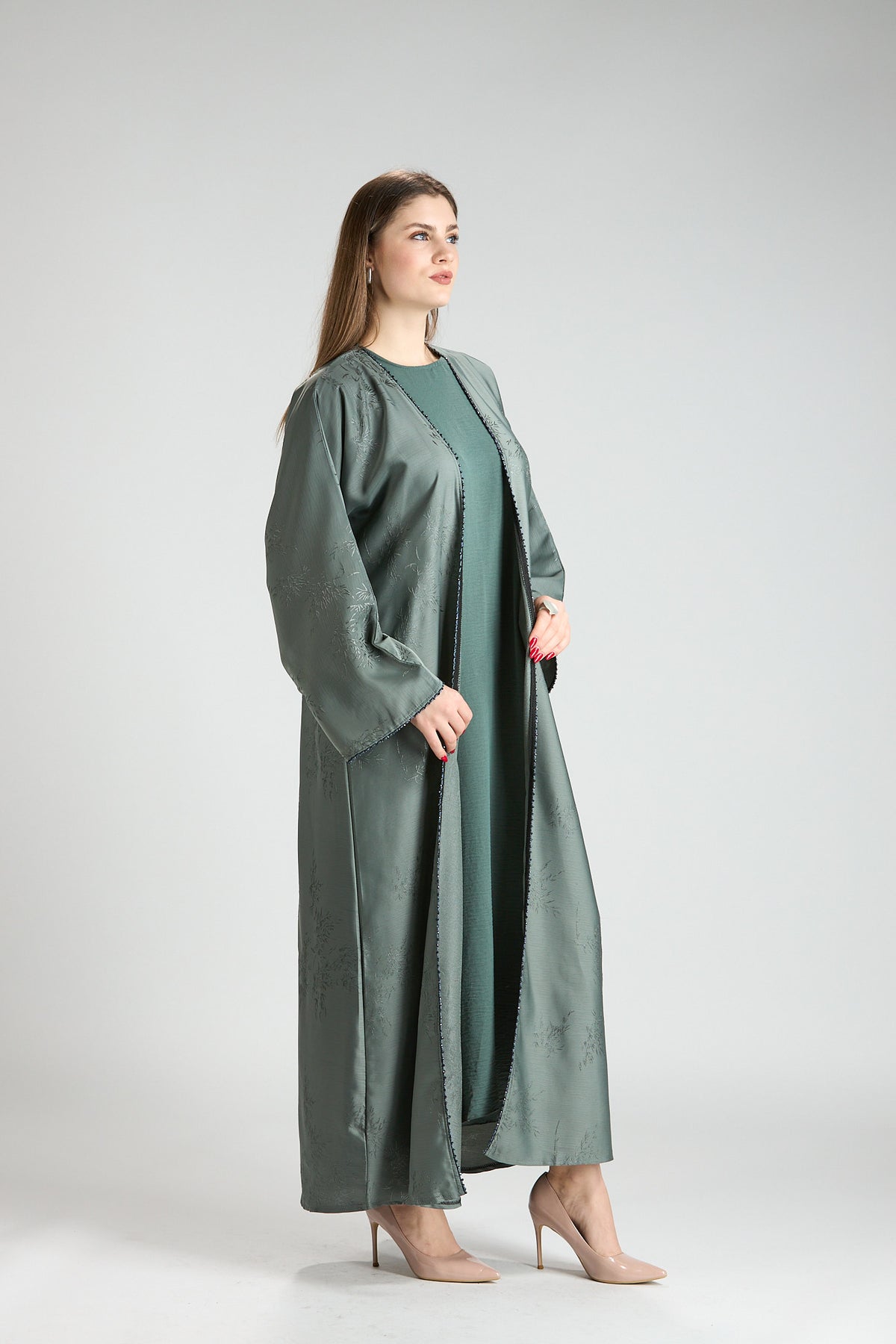 Sukoon Sage Green Abaya 3 Pieces