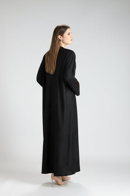 Sukoon Black Jacquard 3-Piece Open Abaya