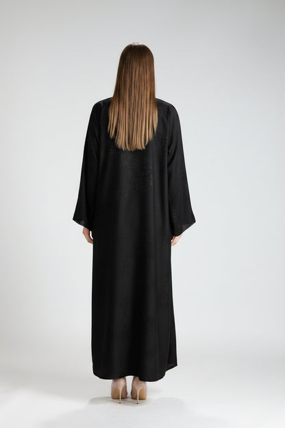 Sukoon Black Jacquard 3-Piece Open Abaya