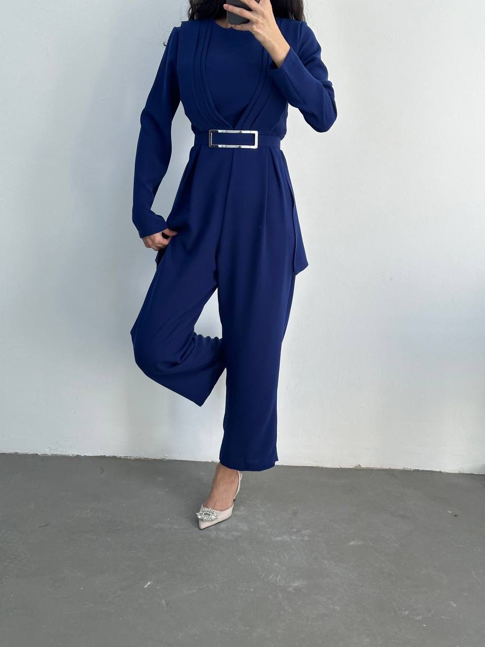 BLUE RECTANGULAR BUCKLE JUMPSUIT