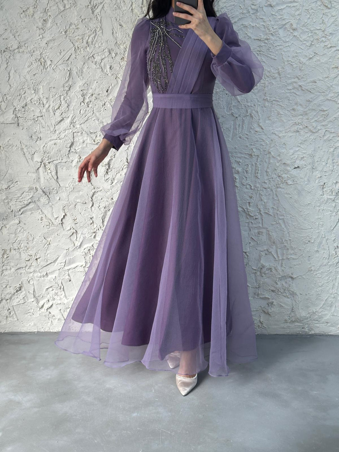 Lavender Bedazzled Sash Dress