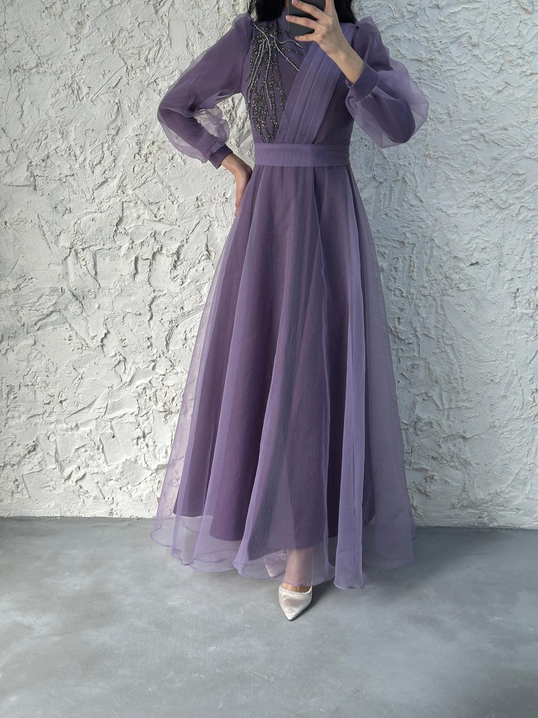 Lavender Bedazzled Sash Dress