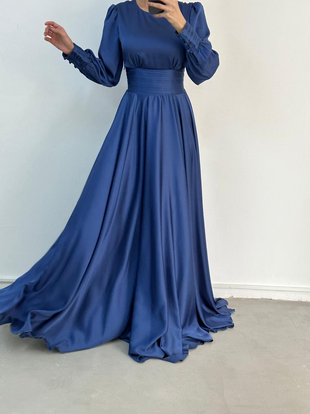 BLUE THICK TIE WAIST DRESS