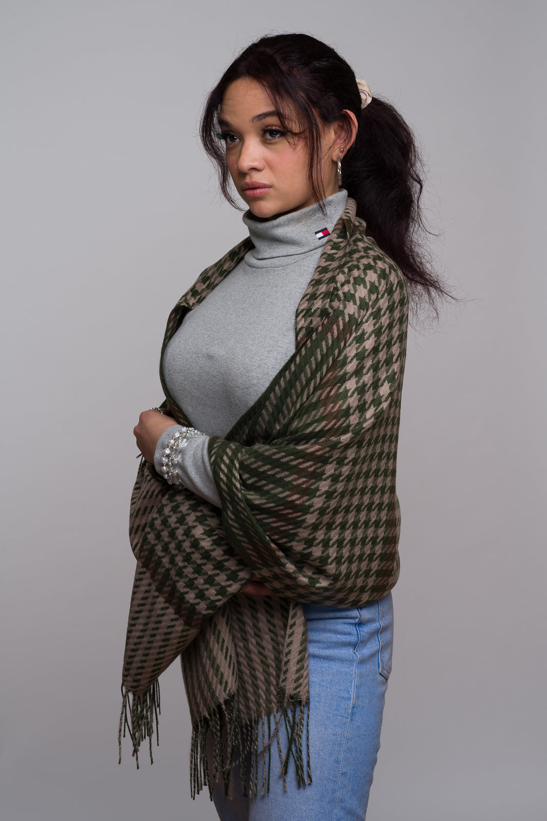 Tan &amp; Brown Grid Pattern Shawl