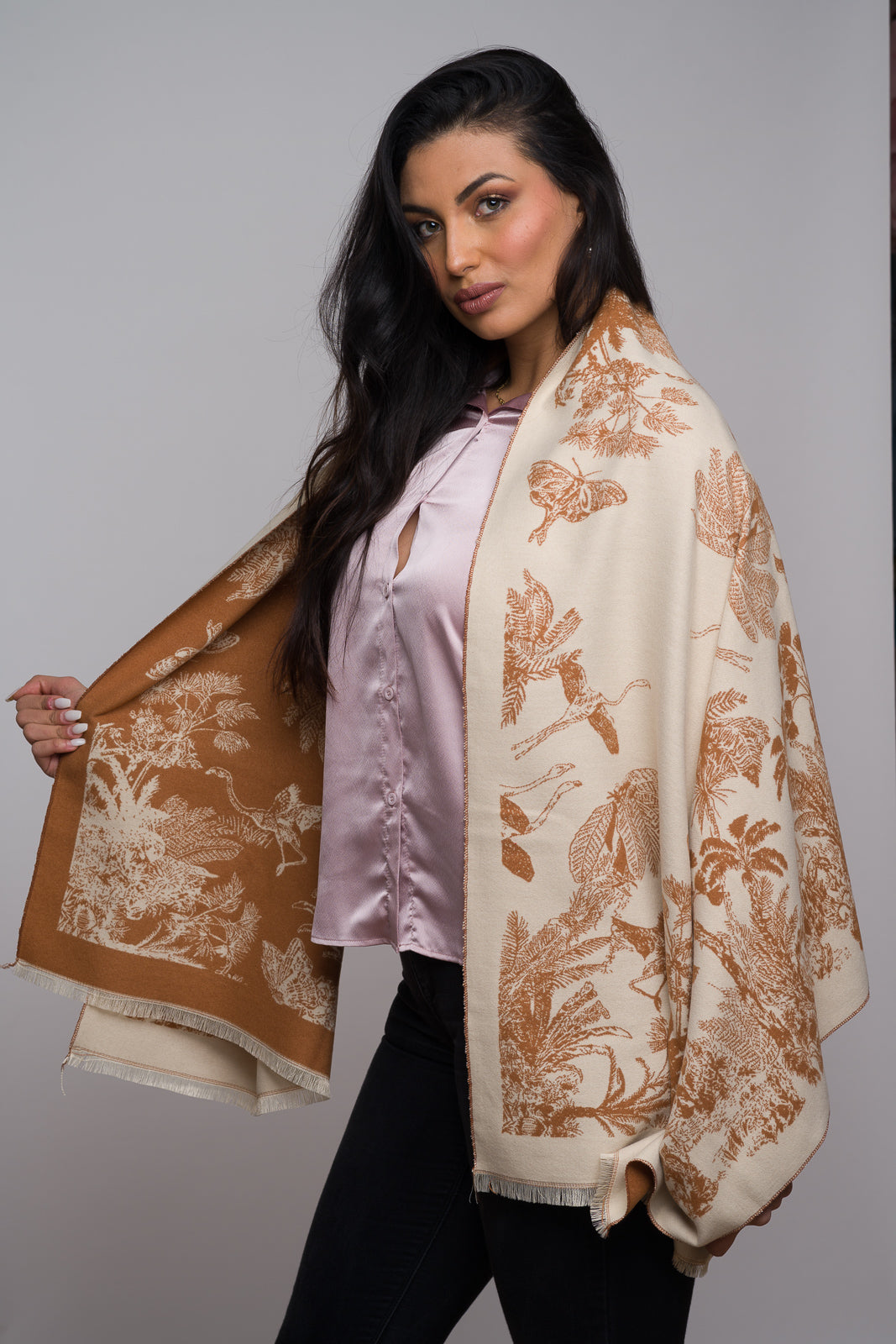 Brown &amp; Tan Forest Print Shawl