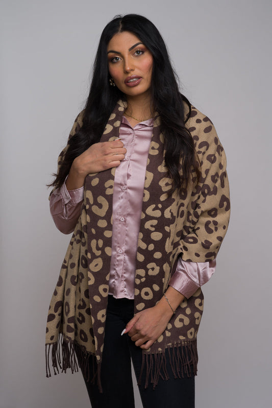 LEOPARD PRINT SHAWAL (TAN/DARK BROWN)