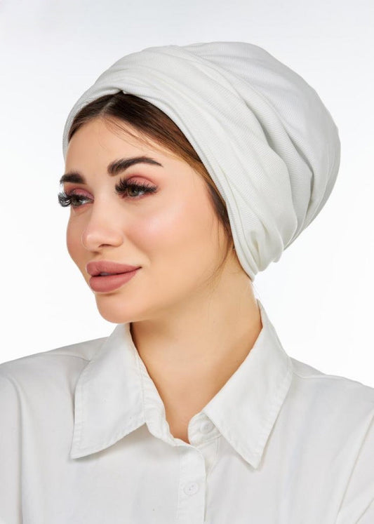 WHITE RIBBED TURBAN