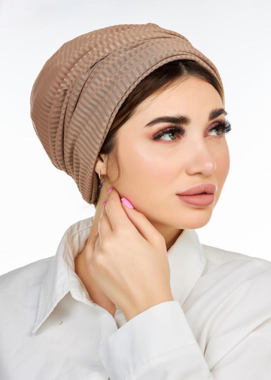 Brown Ribbed Turban