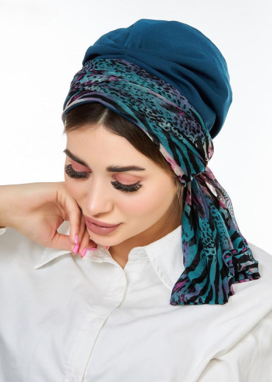 Blue Leopard Print Turban