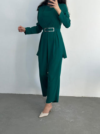 GREEN RECTANGULAR BUCKLE JUMPSUIT