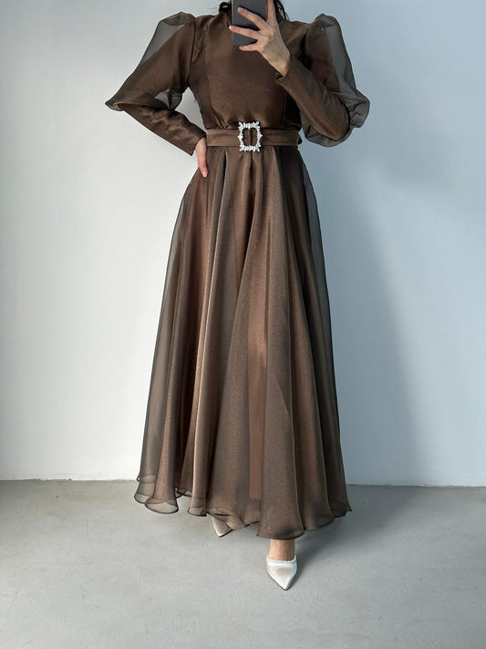 SILVER BUCKLE GOWN (BROWN)