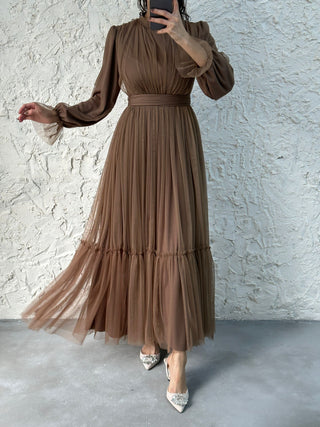 BROWN TIE WAIST DRESS