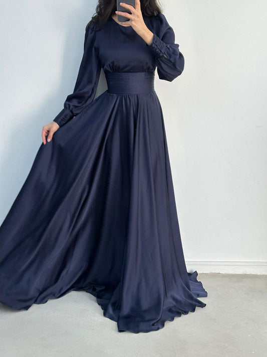 DARK BLUE THICK TIE WAIST DRESS